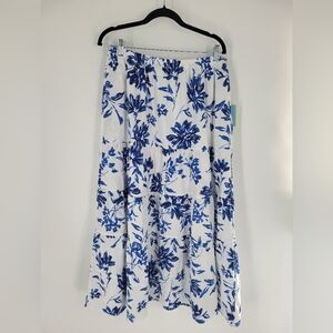 CeCe White Blue Floral Tiered Skirt Size L New
